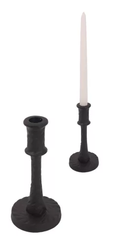 KOVÁCSOLT VAS GYERTYATARTÓ, KÓNUSZ, MATT FEKETE