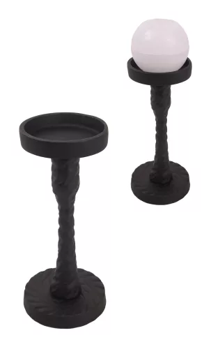 KOVÁCSOLT VAS GYERTYATARTÓ, KEHELY, MATT FEKETE