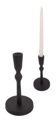 KOVÁCSOLT VAS GYERTYATARTÓ, KÓNUSZ, MATT FEKETE