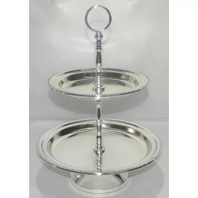 FÉM KÍNÁLÓ, 2 EMELETES, FÉNYES EZÜST