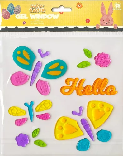 ABLAKZSELÉ, HELLO FELIRAT, SZÍNES LEPKÉK