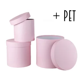   PAPÍRDOBOZ SZETT MŰANYAG BETÉTTEL, 3 DARABOS, KEREK ALAKÚ, VINTAGE PINK