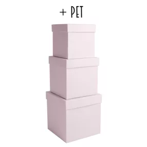   PAPÍRDOBOZ SZETT MŰANYAG BETÉTTEL, 3 DARABOS, KOCKA ALAKÚ, VINTAGE PINK
