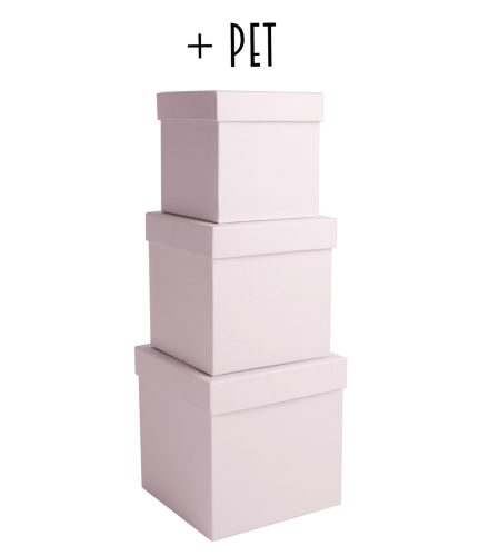 PAPÍRDOBOZ SZETT MŰANYAG BETÉTTEL, 3 DARABOS, KOCKA ALAKÚ, VINTAGE PINK