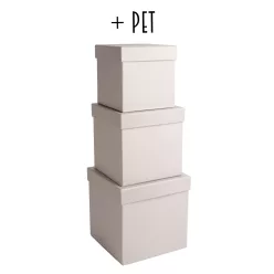   PAPÍRDOBOZ SZETT,MŰANYAG BETÉTTEL, 3 DARABOS, KOCKA ALAKÚ, VINTAGE KRÉM