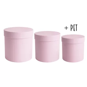  PAPÍRDOBOZ SZETT MŰANYAG BETÉTTEL, 3 DARABOS, KEREK ALAKÚ, VINTAGE PINK