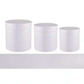   PAPÍRDOBOZ SZETT MŰANYAG BETÉTTEL, 3 DARABOS, KEREK ALAKÚ, GYÖNGYHÁZAS, FEHÉR