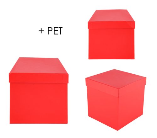 PAPÍRDOBOZ SZETT MŰANYAG BETÉTTEL, 3 DARABOS, KOCKA ALAKÚ, KISS RED