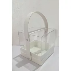   AJÁNDÉK DOBOZ, FÜLLEL, MŰANYAG PLEXI, NÉGYSÖGLETES, FEHÉR