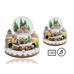   POLIREZIN HAVAZÓ GÖMB, LEDDEL ÉS ZENÉVEL, MOZGÓ VONAT, HAVAS HÁZAK