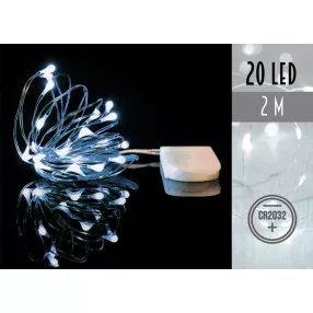 ELEMES DRÓTFŰZÉR 2032-ES, 20 LEDES, HIDEG FEHÉR,