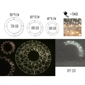 VILÁGÍTÓ DRÓT KOSZORÚ LEDDEL, 3-AS SZETT, LAPOS