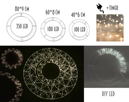 VILÁGÍTÓ DRÓT KOSZORÚ LEDDEL, 3-AS SZETT, LAPOS