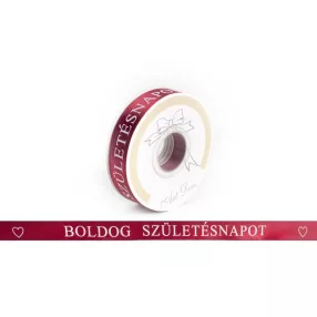   SZATÉN SZALAG, BOLDOG SZÜLETÉSNAPOT FELIRAT, BORDÓ ÉS FEHÉR