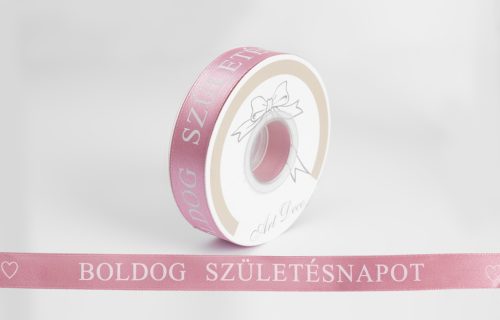 SZATÉN SZALAG, BOLDOG SZÜLETÉSNAPOT FELIRAT, SÖTÉT RÓZSASZÍN ÉS FEHÉR