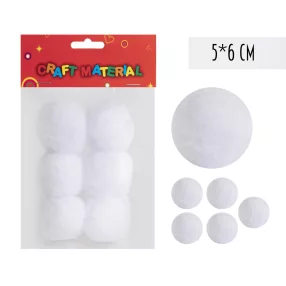 TEXTIL GOLYÓ, 6 DARABOS, FEHÉR