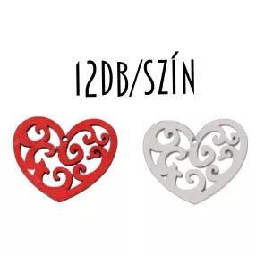   DEKOR FA SZÍV SZETT, 12 DARABOS, ÁTTÖRT MINTÁS, PIROS ÉS FEHÉR