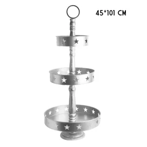 FA ÉS FÉM KÍNÁLÓ, 3 SZINTES, CSILLAG MINTÁS, EZÜST