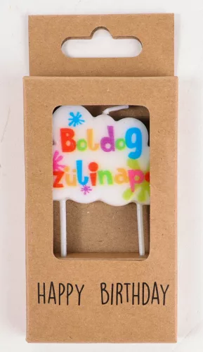 SZÜLETÉSNAPI GYERTYA,  FELHŐ, BOLDOG SZÜLETÉSNAPOT FELIRAT, SZÍNES