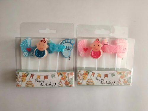 SZÜLETÉSNAPI GYERTYA, 5 DARABOS SZETT, BABY PARTY, RÓZSASZÍN ÉS KÉK