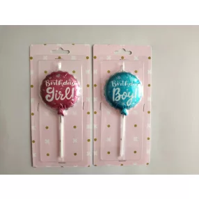   SZÜLETÉSNAPI GYERTYA LUFI,  BIRTHDAY GIRL VAGY BOY FELIRATTAL, RÓZSASZÍN VAGY KÉK