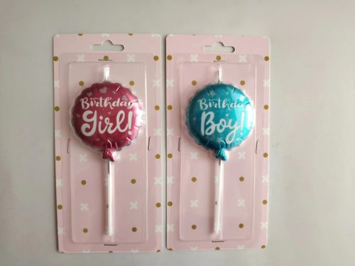 SZÜLETÉSNAPI GYERTYA LUFI,  BIRTHDAY GIRL VAGY BOY FELIRATTAL, RÓZSASZÍN VAGY KÉK