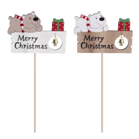   DEKOR FA TÁBLA MEDVÉVEL PÁLCÁN, MERRY CHRISTMAS FELIRATTAL