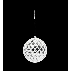 DEKOR AKASZTÓS HORGOLT DÍSZ, MŰANYAG GÖMB, FEHÉR