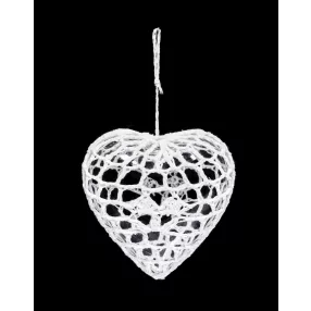 DEKOR AKASZTÓS HORGOLT DÍSZ, MŰANYAG SZÍV, FEHÉR