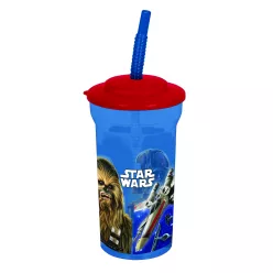   LICENCE MŰANYAG POHÁR, ÁTLÁTSZÓ, SZÍVÓSZÁLLAL, STAR WARS