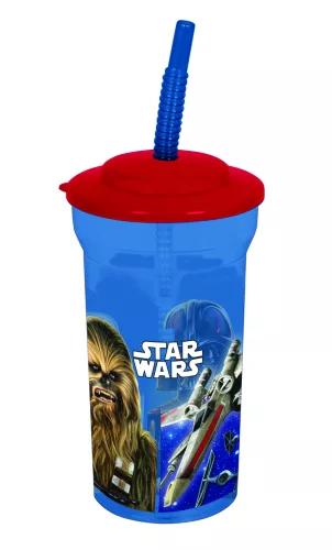 LICENCE MŰANYAG POHÁR, ÁTLÁTSZÓ, SZÍVÓSZÁLLAL, STAR WARS