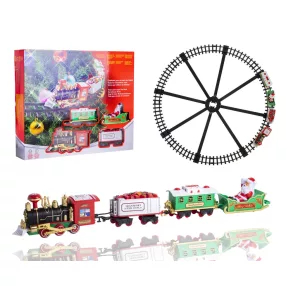  FÉM ÉS MŰANYAG VONAT 3 VAGONNAL, KÖR ALAKÚ SINNEL, KARÁCSONYFÁRA FELSZERELHETŐ