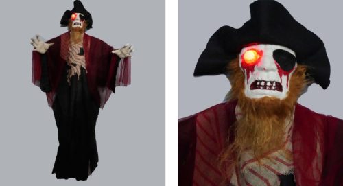 HALLOWEENI FÜGGŐ DEKORÁCIÓ, KALÓZ, HANGGAL, VILÁGÍTÓS, BORDÓ FEKETE