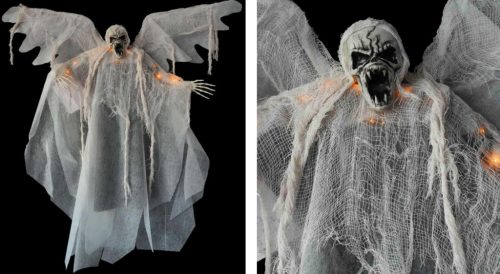 HALLOWEENI FÜGGŐ DEKORÁCIÓ, SIKOLY, VILÁGÍTÓS, FEHÉR